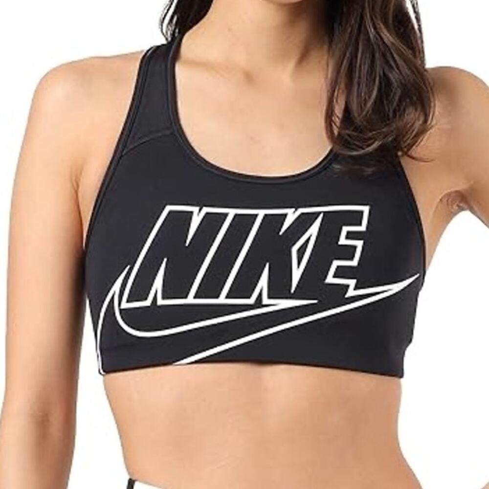 Nike Size XS Sports Bra Swoosh Racerback Spellout Front Logo Pullover Stretch